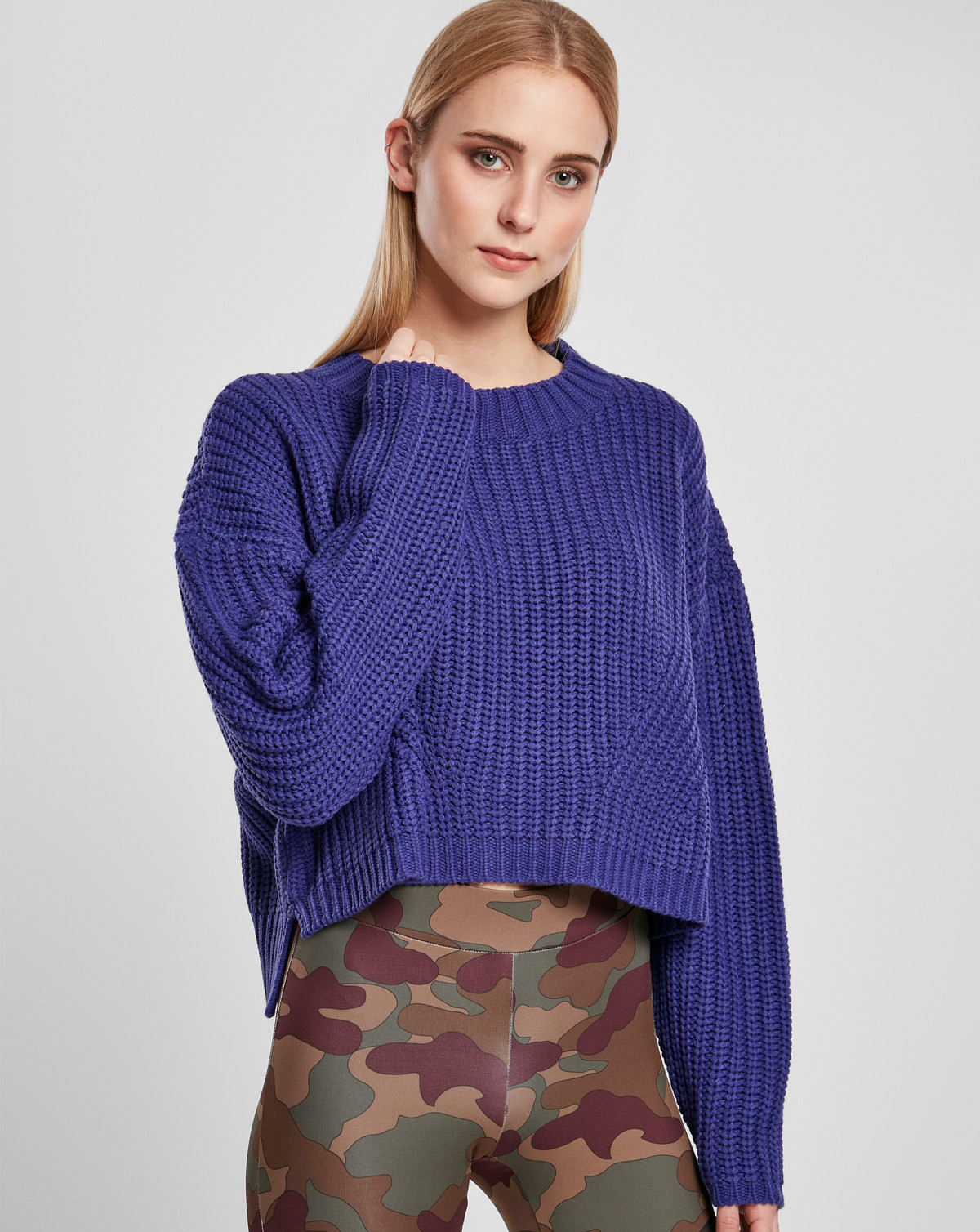 Urban Classics Ladies Wide Oversize Sweater (Blue Purple, XS)