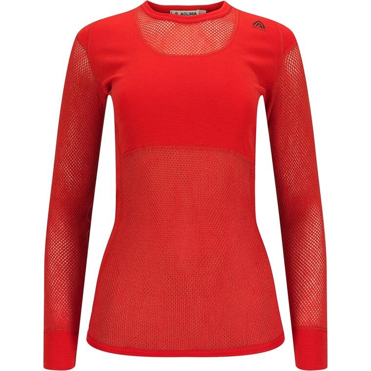 Aclima Womens WoolNet Crew Neck Shirt  (Orange (POINCIANA) Small)