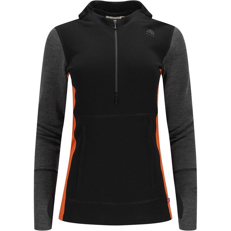 Aclima Womens WarmWool Hood Sweater W/zip (Sort (JET BLACK/MARENGO/GOLD FLAME) X-small)