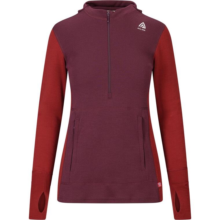 Aclima Womens WarmWool Hood Sweater W/zip (Rød (FIG/RED DAHLIA) X-small)