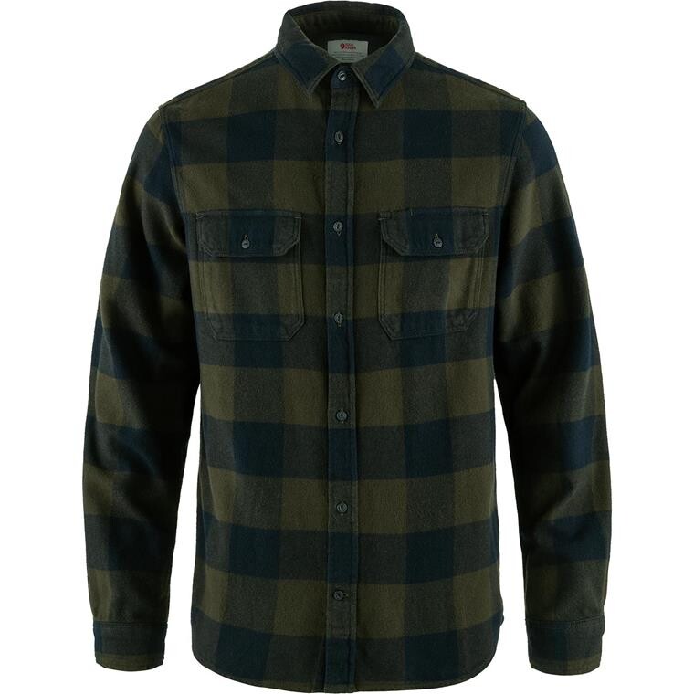 Fjällräven Mens Övik L/S Heavy Flannel Shirt  (Grøn (DEEP FOREST-DARK NAVY/662-555) Small)