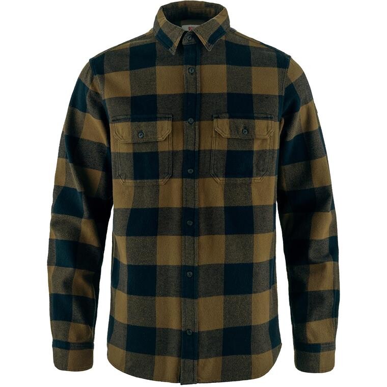 Fjällräven Mens Övik L/S Heavy Flannel Shirt  (Brun (WOOD BROWN-DARK NAVY/265-555) Small)