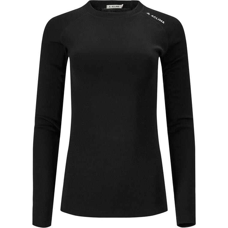 Aclima Womens WarmWool Crew Neck Shirt  (Sort (JET BLACK) X-small)