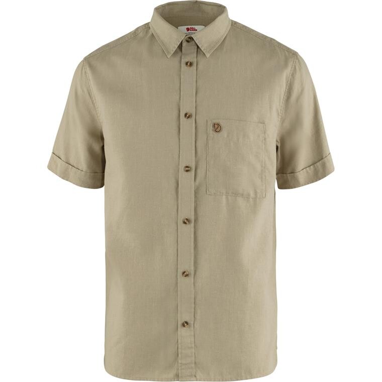 Fjällräven Mens Övik Travel Shirt S/S  (Beige (SAND STONE/195) X-small)