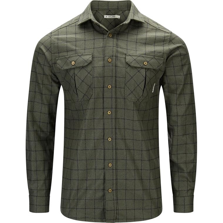 Aclima Mens Leisurewool Reborn Woolshirt  (Grøn (GRID FOREST/DARK GREY) X-small)