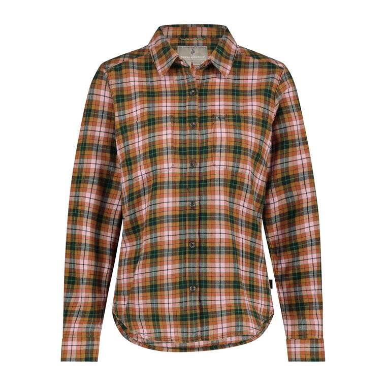 Royal Robbins Womens Lieback Organic Cotton Flannel L/S  (Brun (BAKED CLAY WILDWOOD PLD) Small)