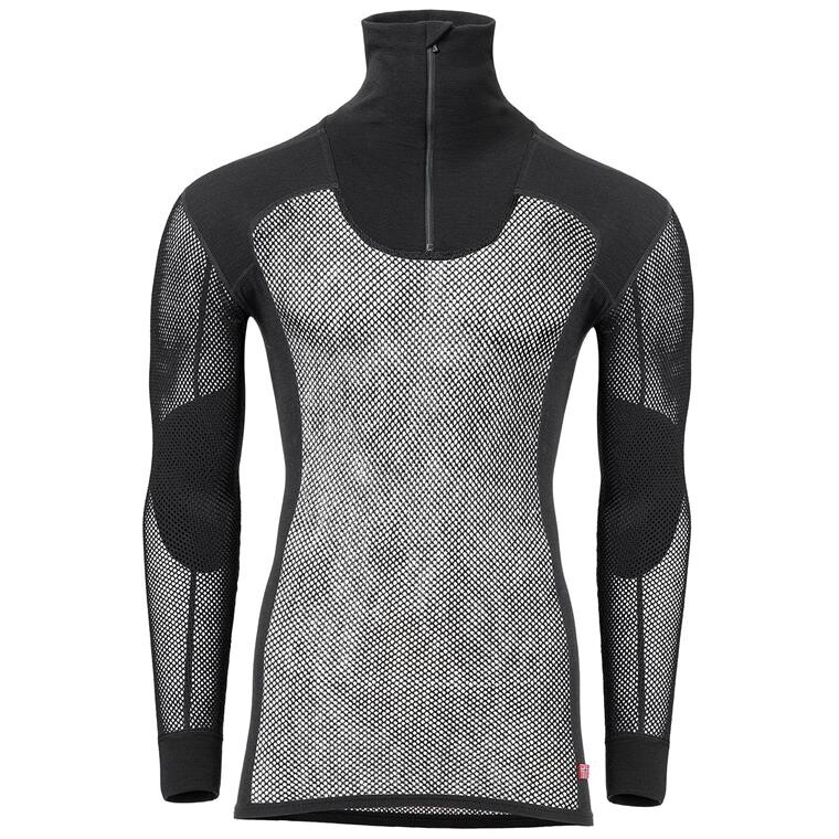 Aclima Mens Woolnet Polo W/zip (Sort (JET BLACK) X-small)