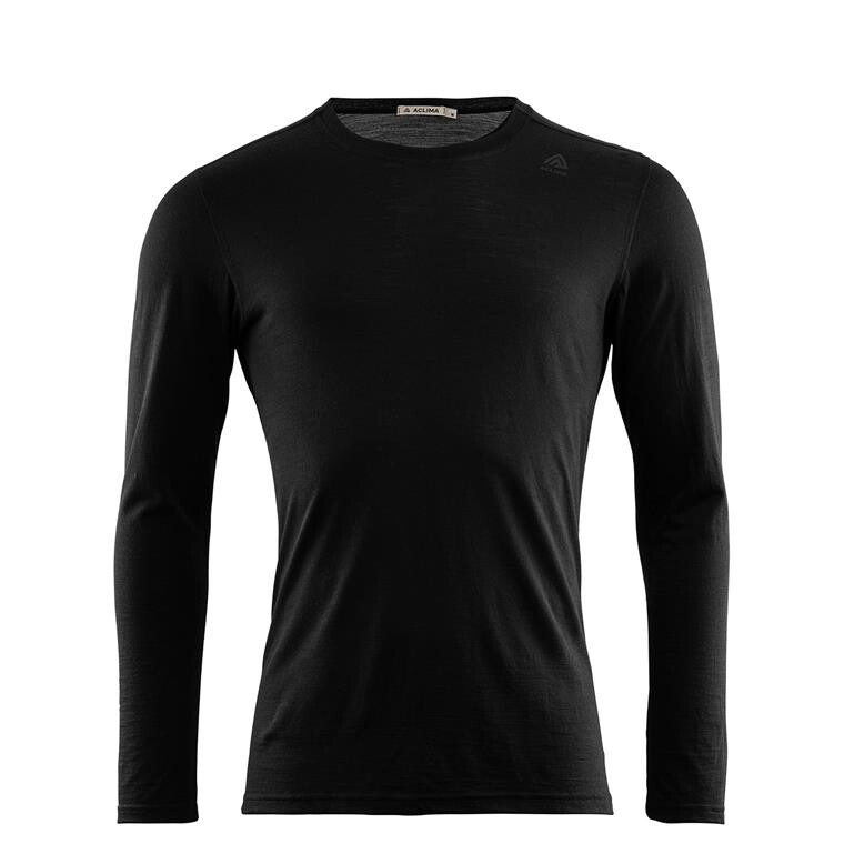 Aclima Mens Lightwool Undershirt Long Sleeve (Sort (JET BLACK) X-small)