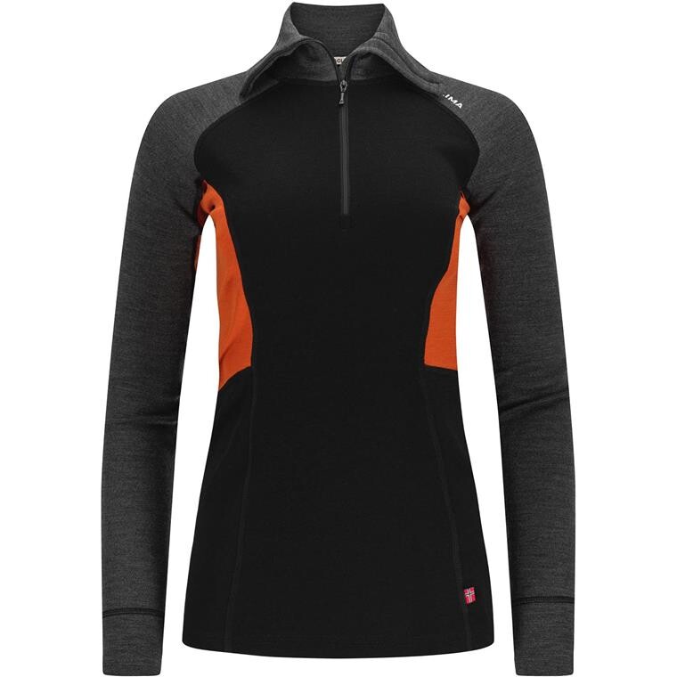 Aclima Womens WarmWool Polo (Sort (JET BLACK/MARENGO/GOLD FLAME) X-small)