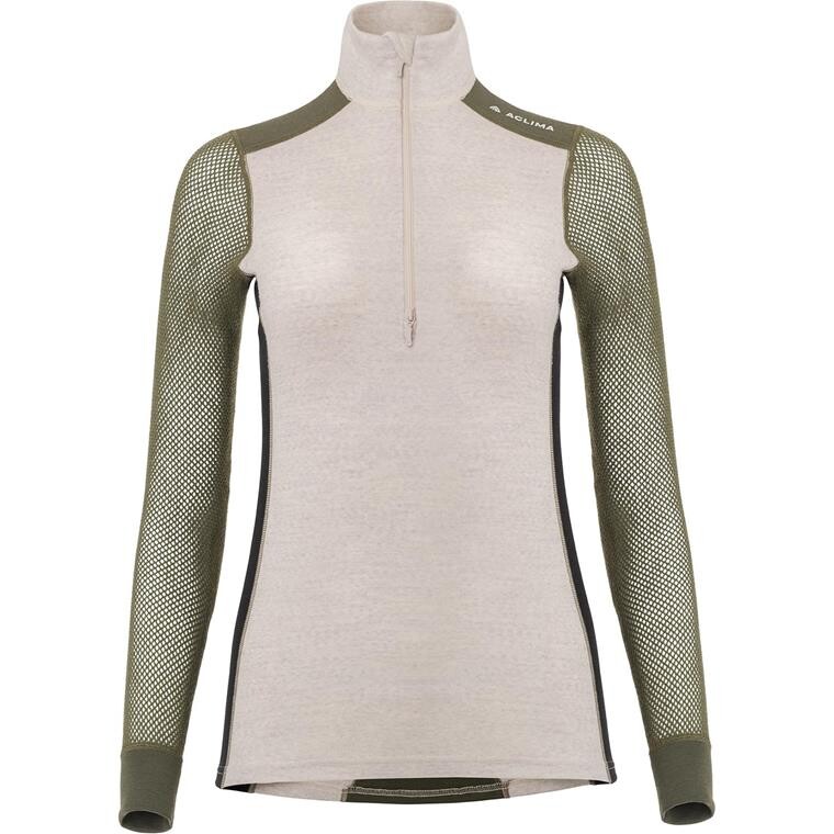 Aclima Womens WoolNet Hybridock Neck W/zip (Beige (BEIGE MELANGE/TARMAC/JET BLACK) X-small)
