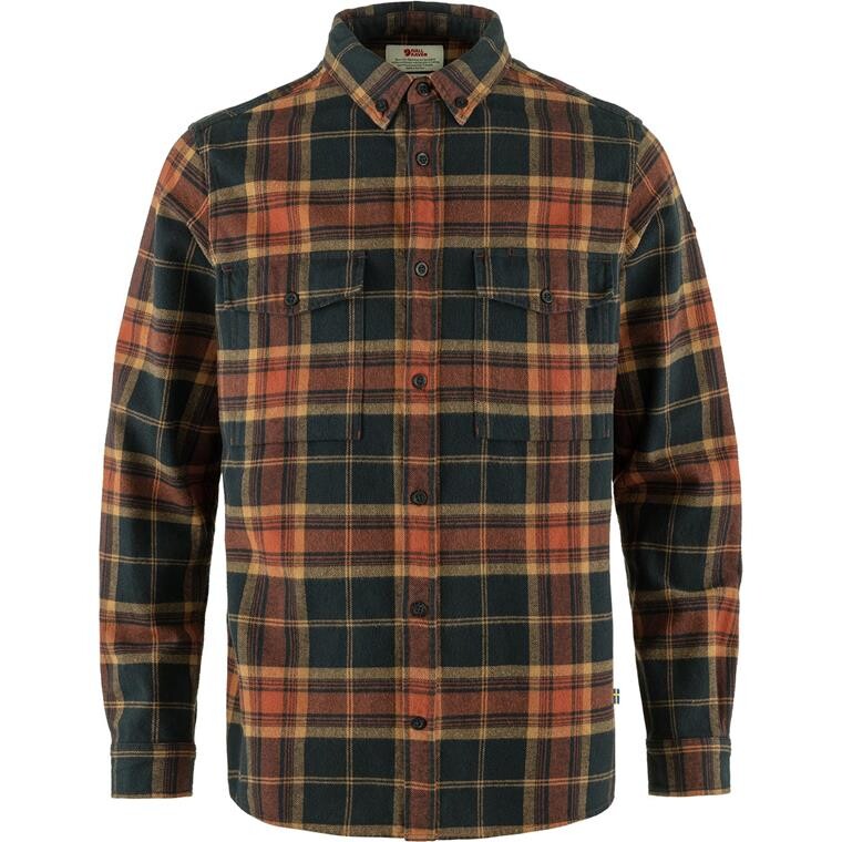 Fjällräven Mens Övik Twill Shirt (Orange (AUTUMN LEAF-DARK NAVY/215-555) X-small)