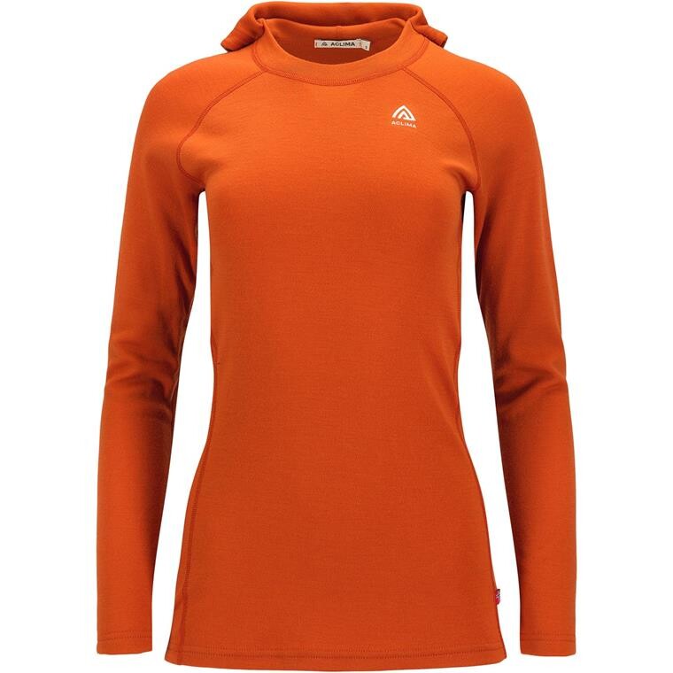 Aclima Womens WarmWool Hoodsweater V2 (Orange (GOLD FLAME) X-small)