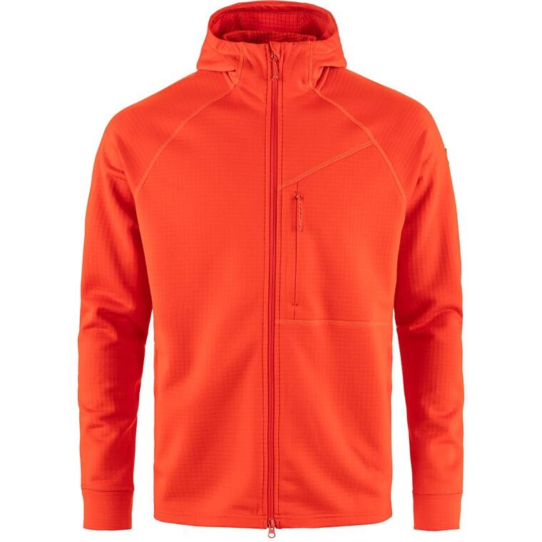 Fjällräven Mens Abisko Grid Fleece Hoodie (Orange (FLAME ORANGE/214) Small)