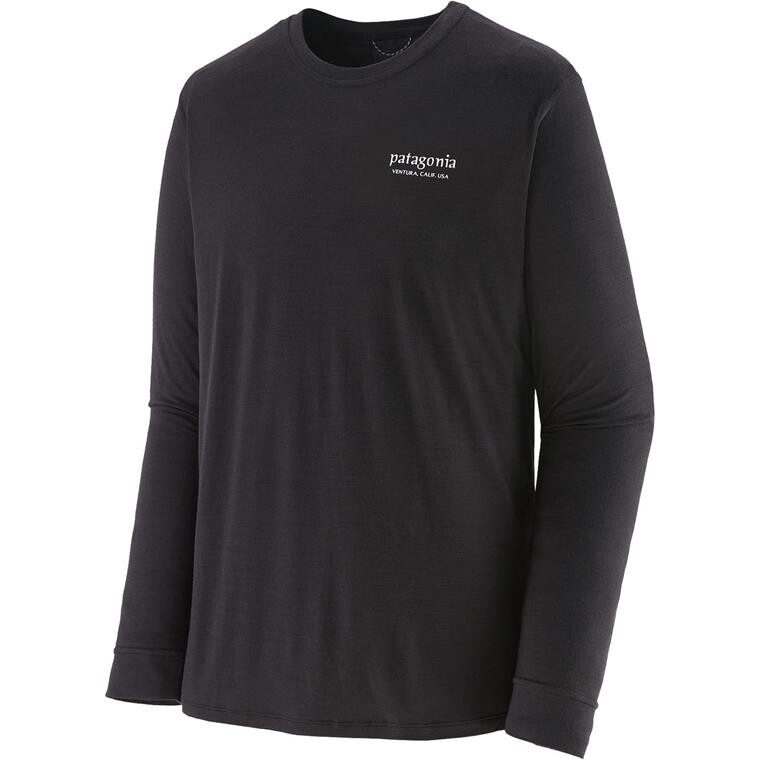 Patagonia Mens L/S Cap Cool Merino Blend Graphic Shirt (Sort (HERITAGE HEADER: BLACK) Small)