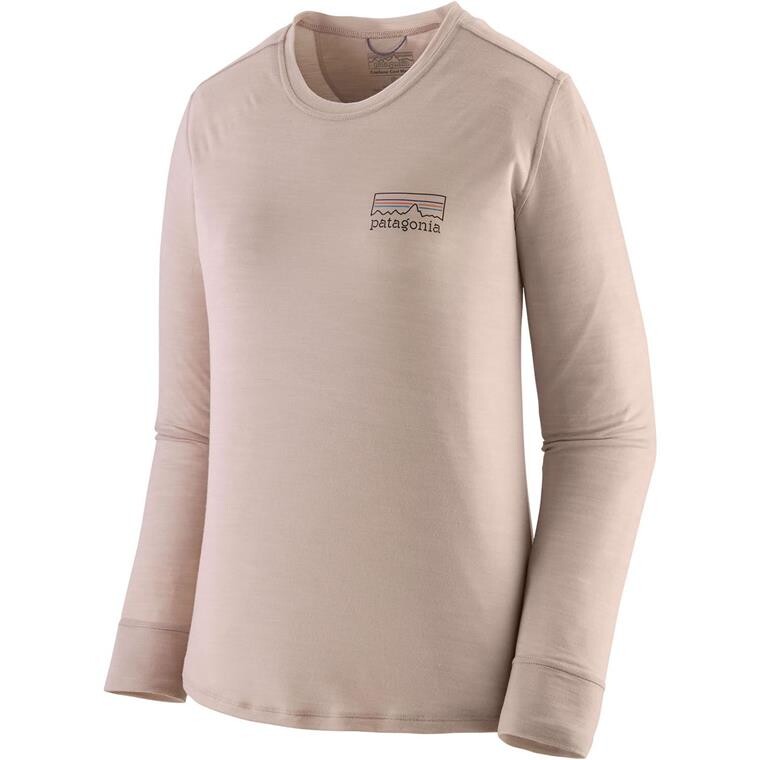 Patagonia Womens L/S Cap Cool Merino Graphic Shirt (Beige (FITZ ROY STRATA:SHROOM TAUPE) Medium)