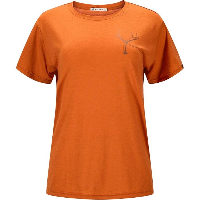 Aclima Womens LightWool Tee Print Antler (Orange (APRICOT ORANGE) X-small)