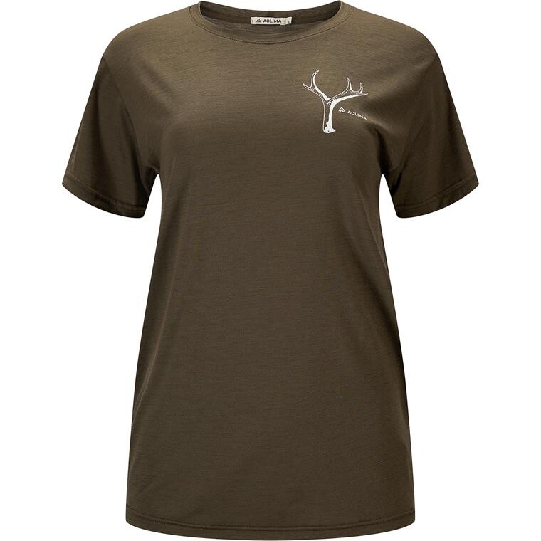 Aclima Womens LightWool Tee Print Antler (Grøn (TARMAC) X-small)