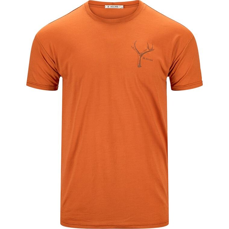 Aclima Mens LightWool Tee Print Antler (Orange (APRICOT ORANGE) X-small)