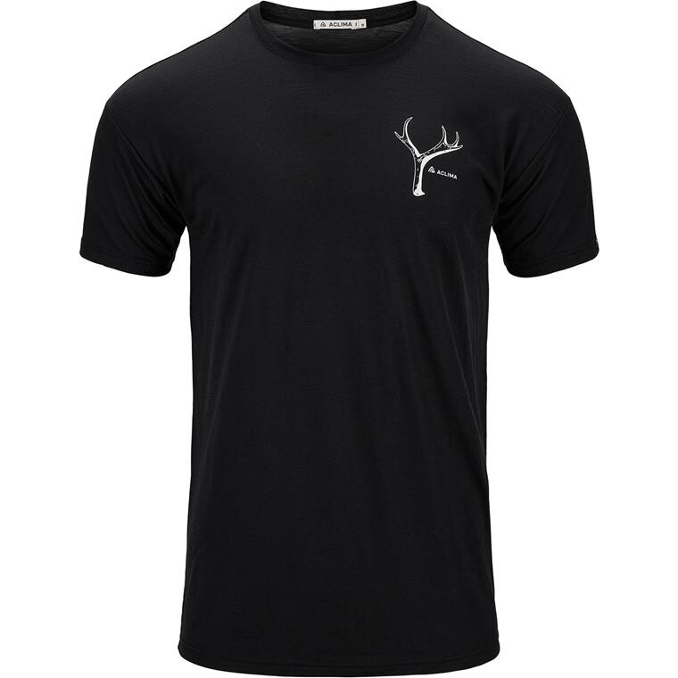 Aclima Mens LightWool Tee Print Antler (Sort (JET BLACK) X-small)