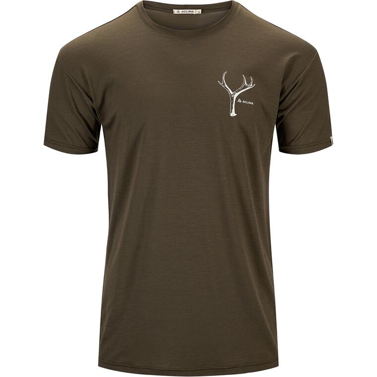 Aclima Mens LightWool Tee Print Antler (Grøn (TARMAC) Small)