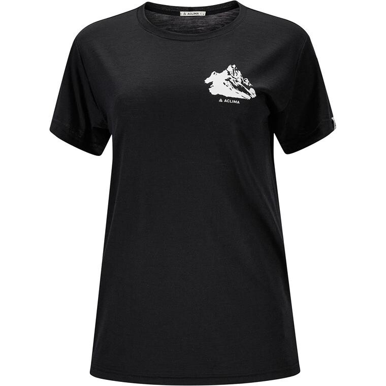Aclima Womens LightWool Tee Print Mountain (Sort (JET BLACK) X-small)