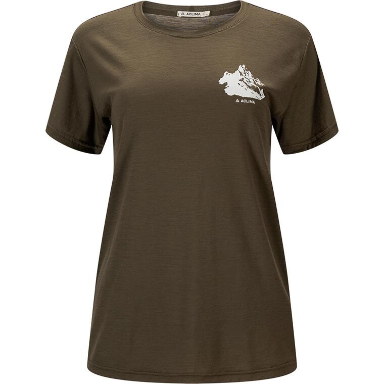 Aclima Womens LightWool Tee Print Mountain (Grøn (TARMAC) X-small)