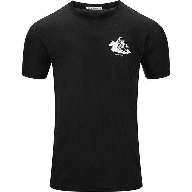 Aclima Mens LightWool Tee Print Mountain (Sort (JET BLACK) X-small)