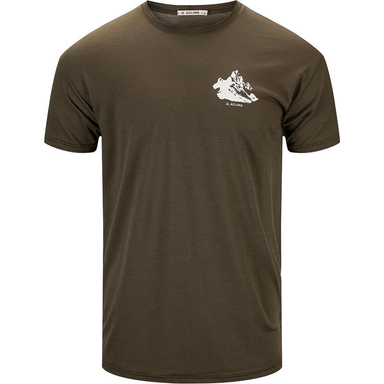 Aclima Mens LightWool Tee Print Mountain (Grøn (TARMAC) X-small)