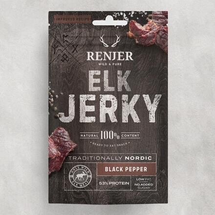 Renjer Elg Jerky Sort Peber - Proteinsnack