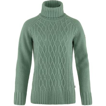 Fjällräven Övik Cable Knit Rullekrave Dame - Grøn