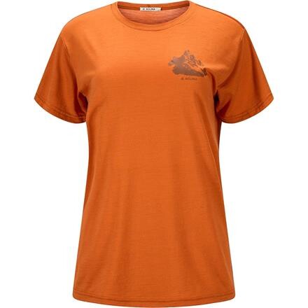 Aclima Womens LightWool Tee Print Mountain – Orange