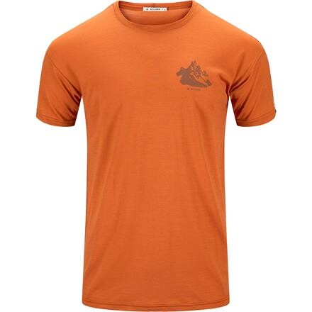 Aclima Mens LightWool Tee Print Mountain – Orange