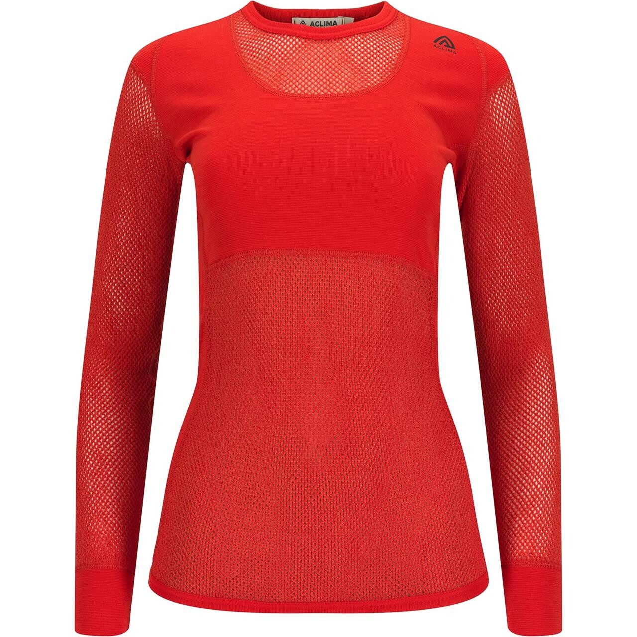 Aclima Womens Woolnet Crew Neck Shirt Orange Poinciana