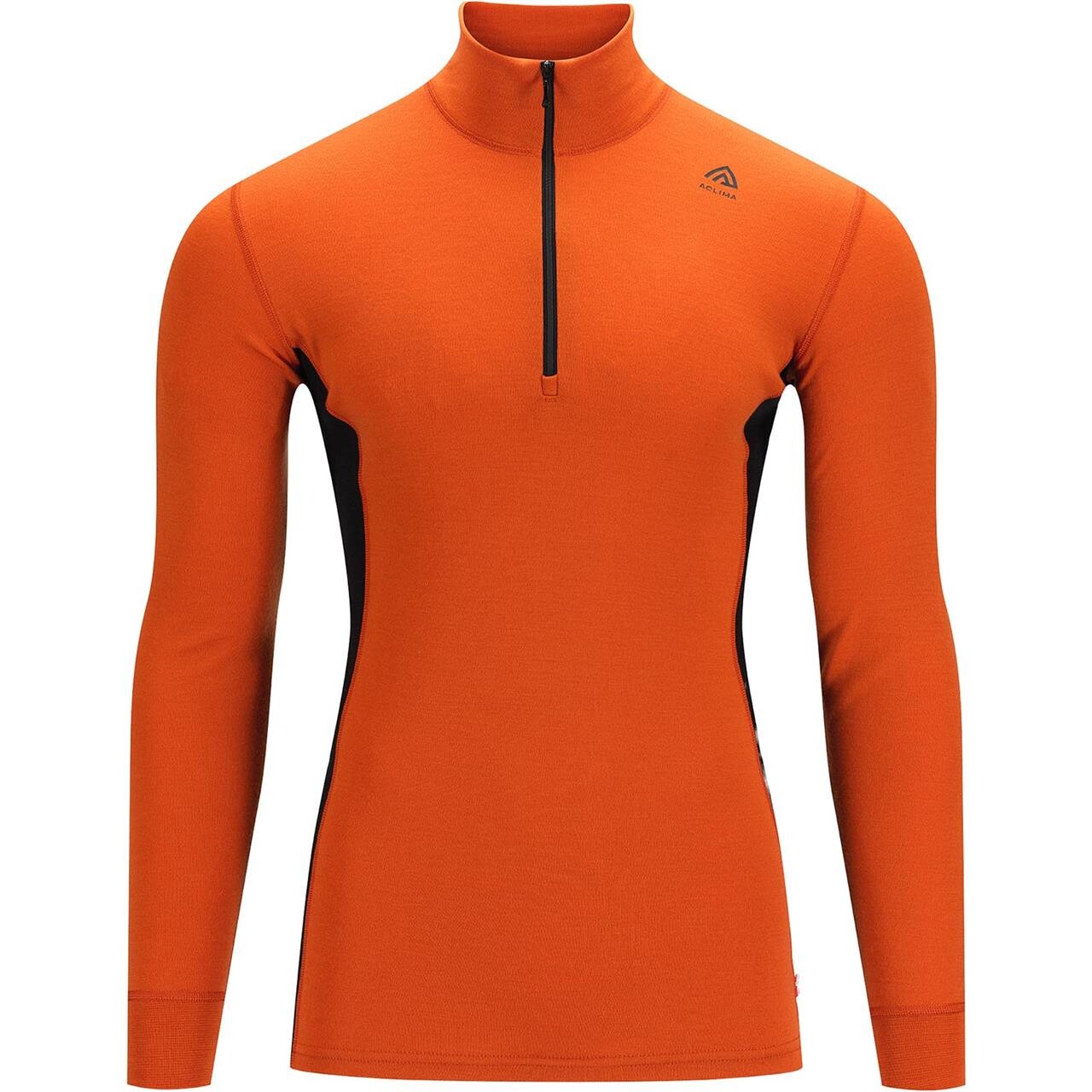 Aclima Mens WarmWool Mock Neck Shirt (Orange (GOLD FLAME/JET BLACK) Medium)