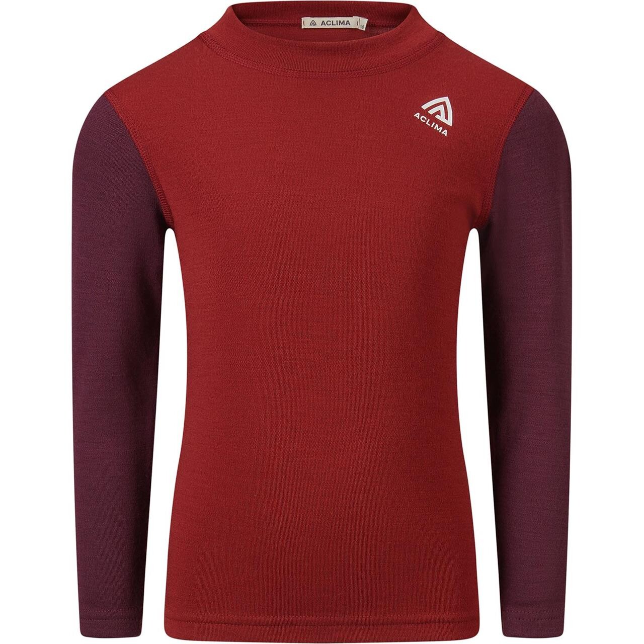 Aclima Childrens Warmwool Crew Neck Shirt Rød Red Dahlia Fig 120