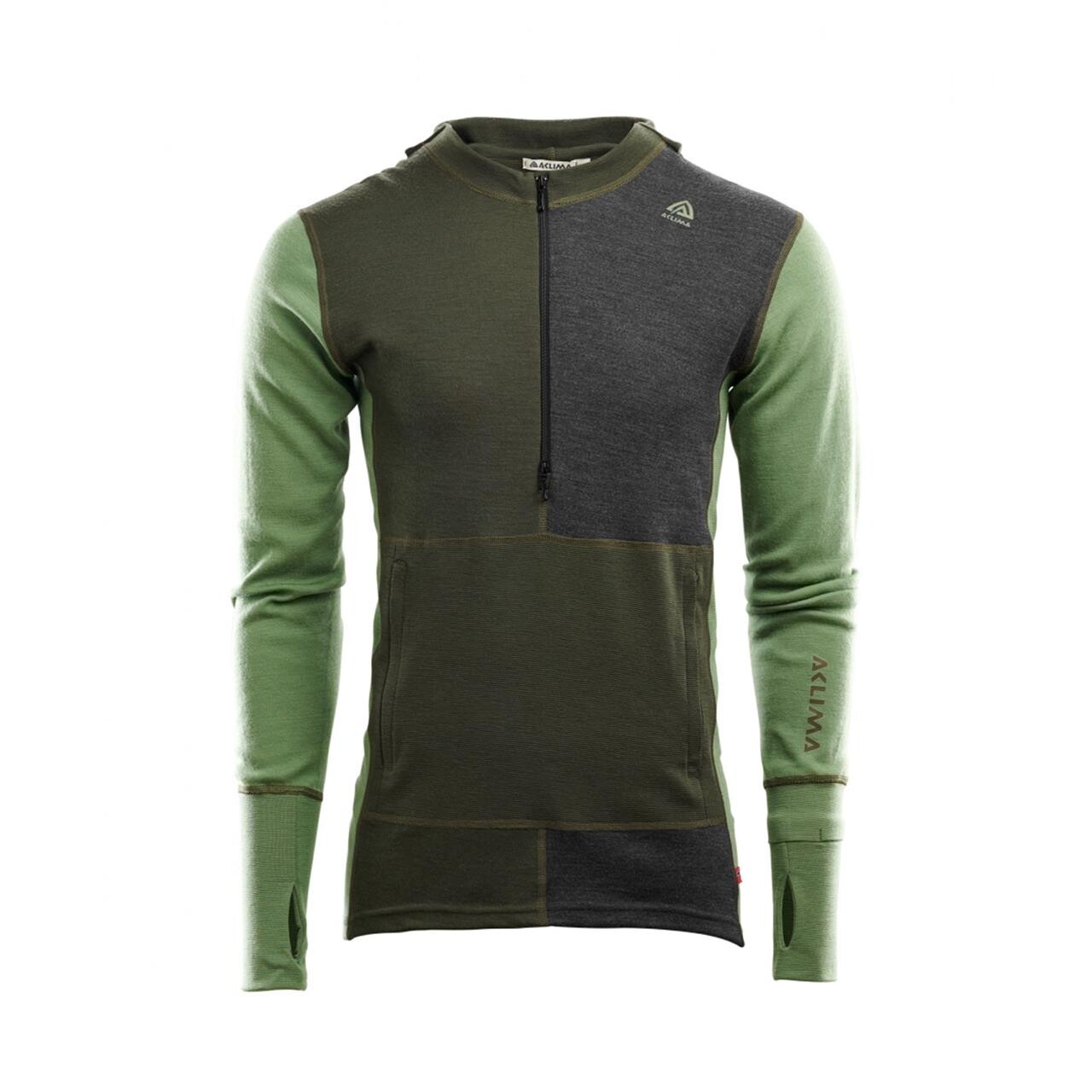 Aclima Mens Warmwool Hood Sweater Zip Grøn Olive Night Dill Marengo Medium