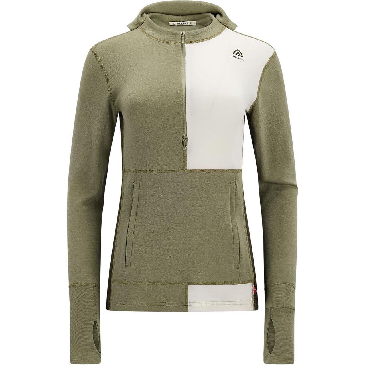 Aclima Womens WarmWool Hood Sweater W/zip (Grøn (ALOE/NATURE/TARMAC) XX-large)
