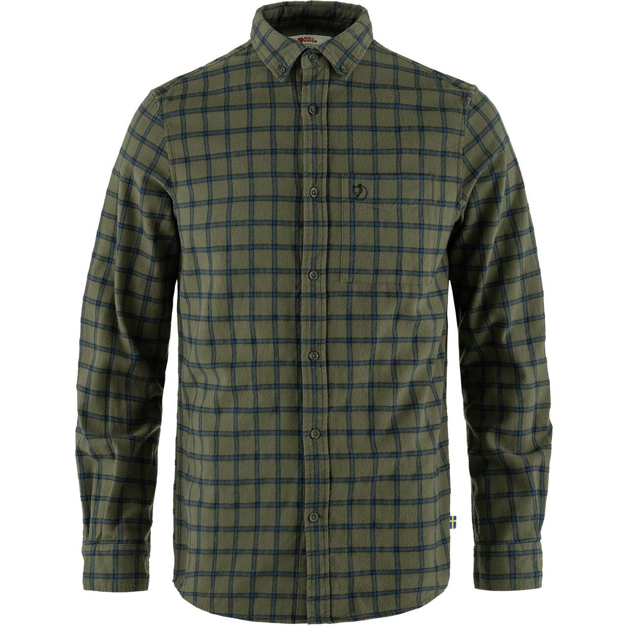 Se Fjällräven Övik Flannel Shirt Men-laurel green / indigo blue-M - Skjorter hos Friluftsland.dk