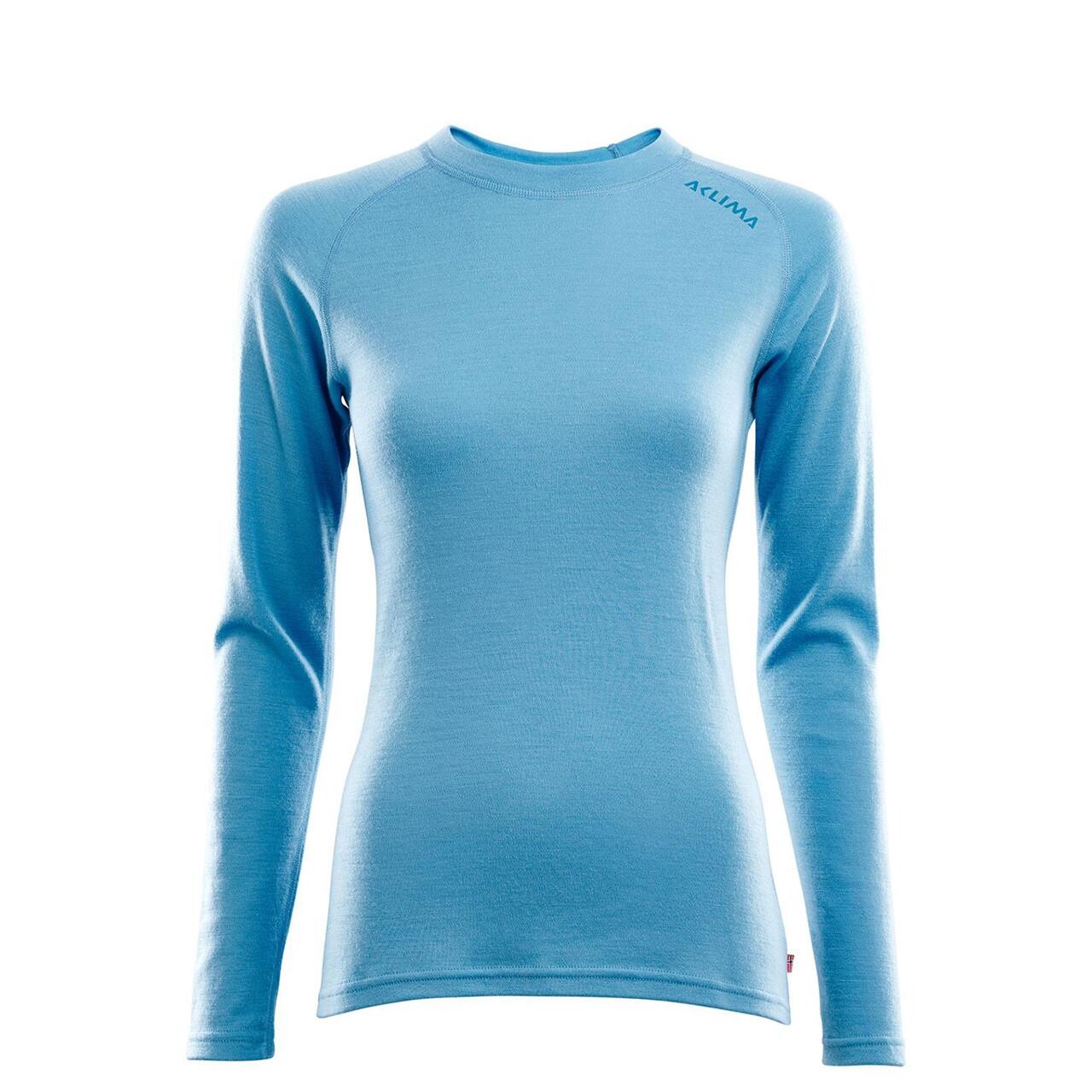 Se Aclima WarmWool Crew Neck Shirt Woman - Azure Blue - S hos Friluftsland.dk