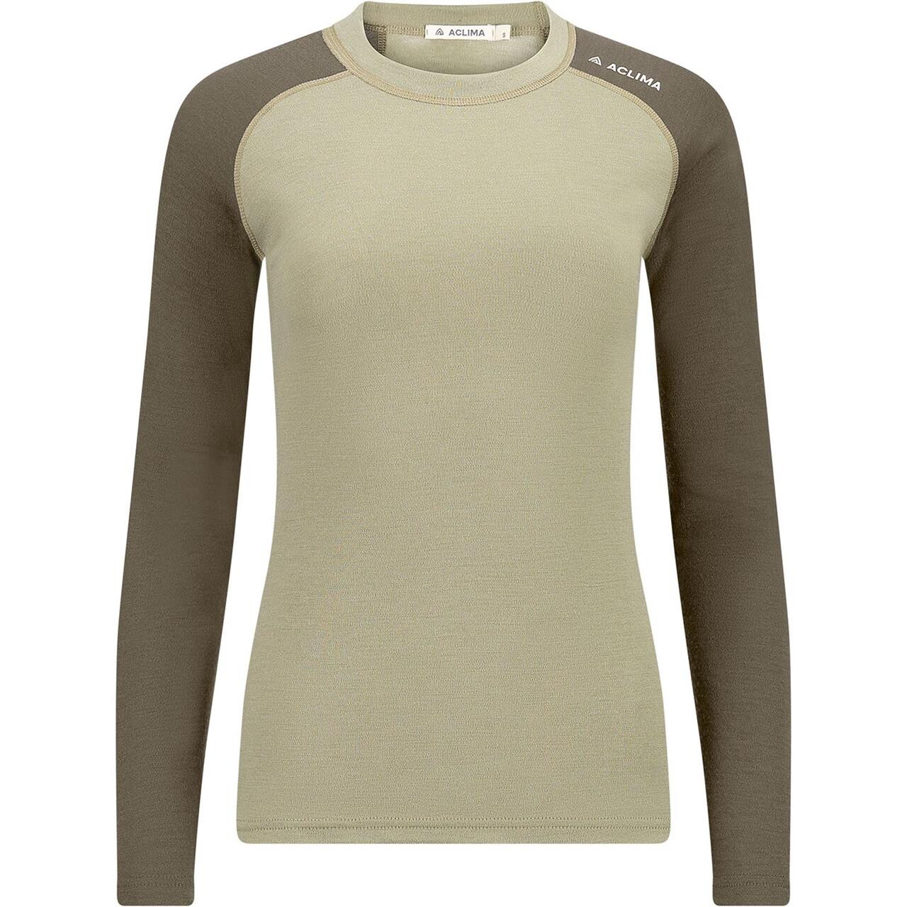 Aclima Womens WarmWool Crew Neck Shirt (Grøn (ALOE/TARMAC) XX-large)