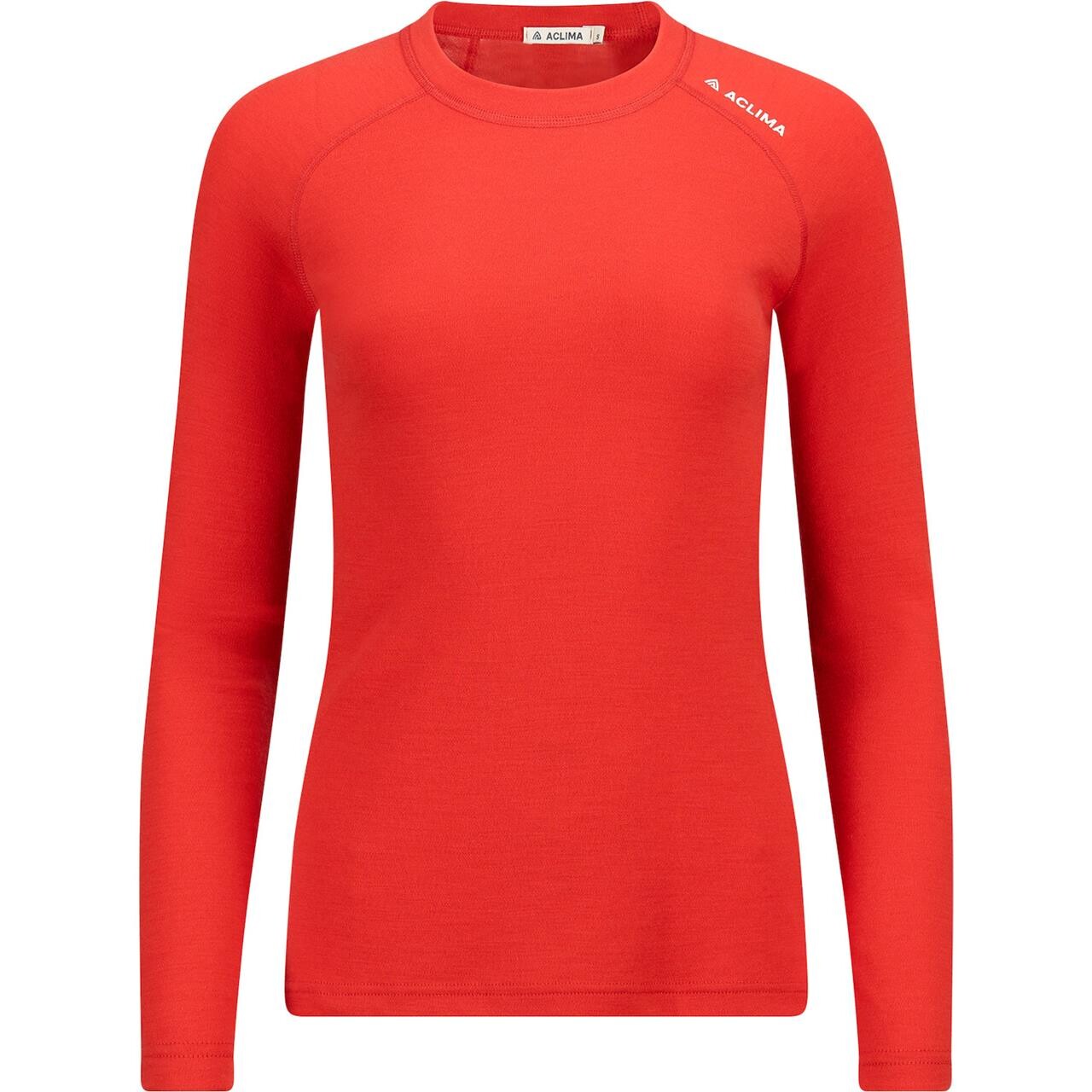 Aclima Womens WarmWool Crew Neck Shirt (Orange (POINCIANA) Small)
