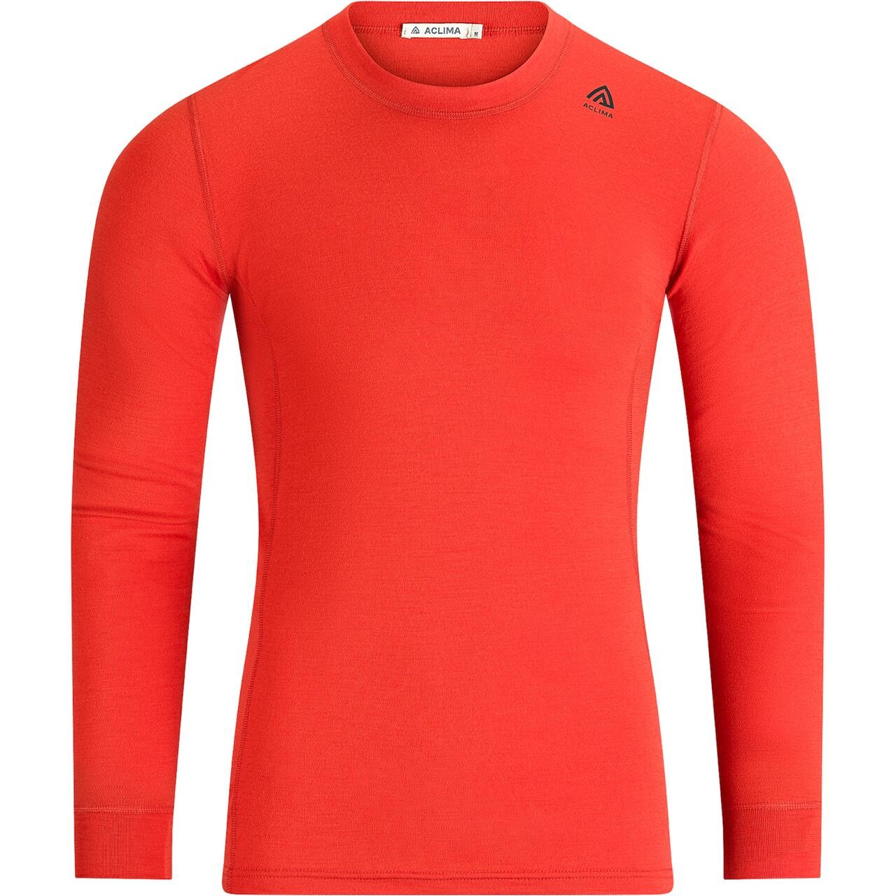 Aclima Mens WarmWool Crew Neck Shirt (Orange (POINCIANA) Small)