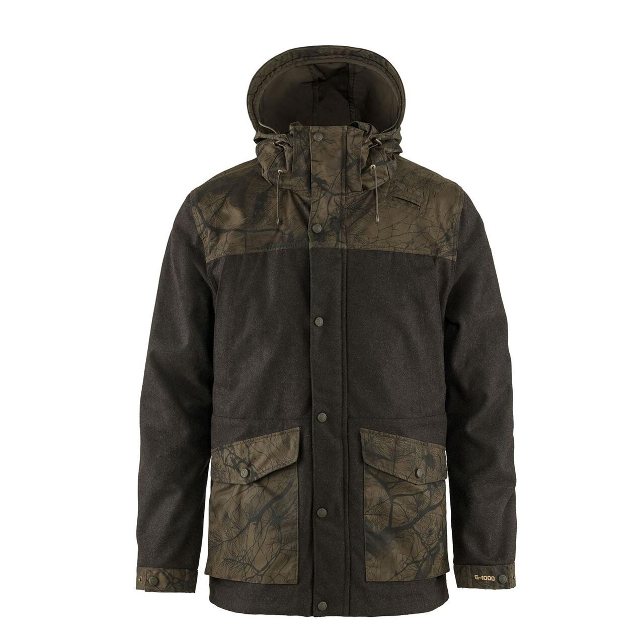 Se Fjällräven Mens Värmland Wool Jacket (Grøn (DK OLIVE-DK OLIVE CAMO/633-636) Large) hos Friluftsland.dk