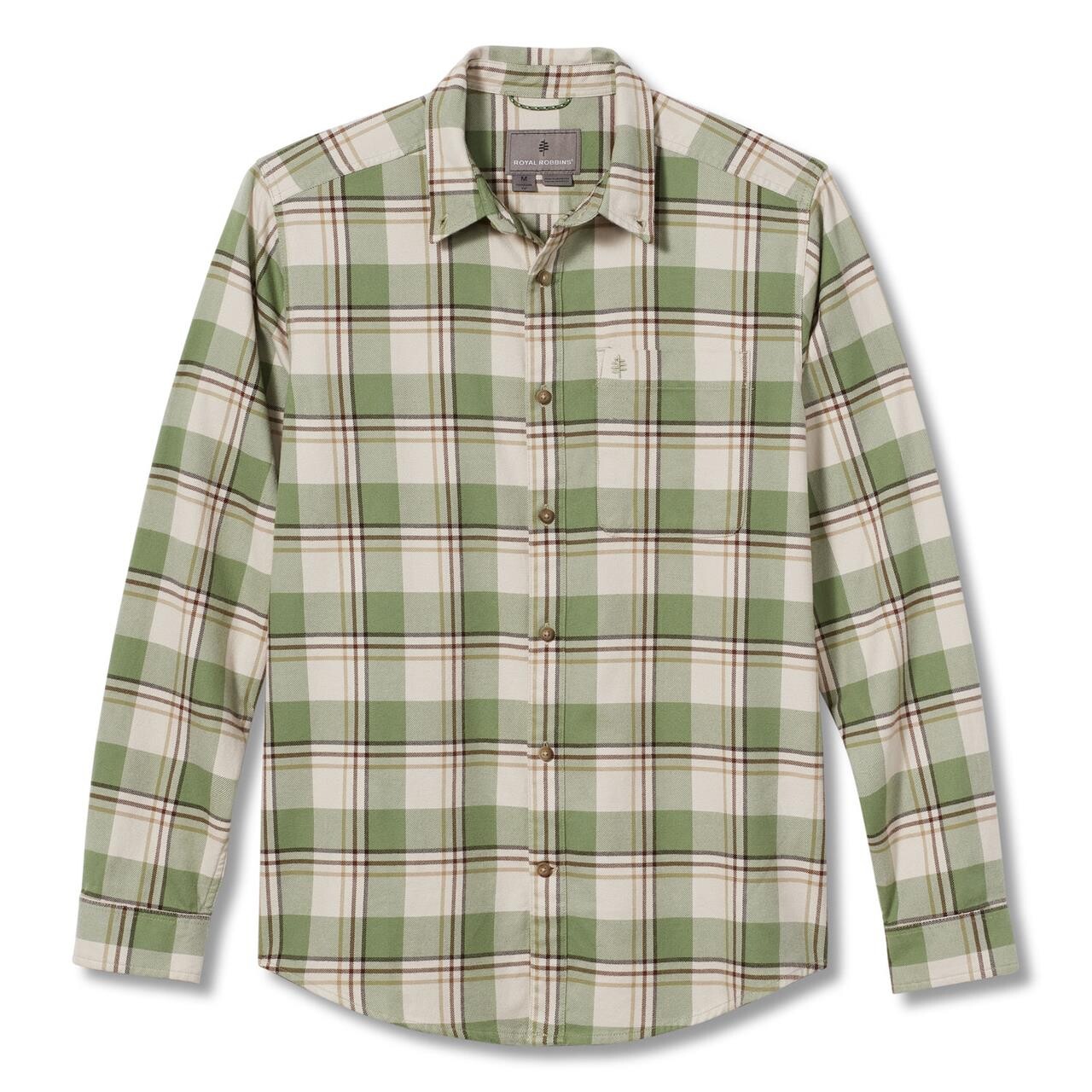 Billede af Royal Robbins Mens Lieback Organic Cotton Flannel L/S (Grøn (JADE FROST TIMBER COVE PLD) Small)