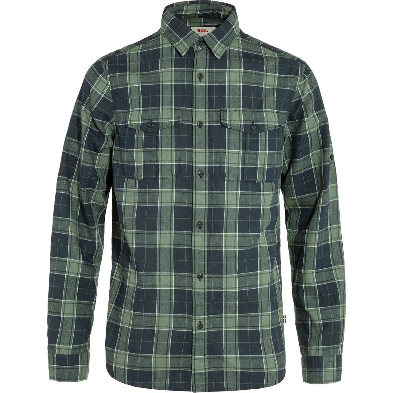 Fjällräven Mens Évik Travel Shirt L/S  (Blå (DARK NAVY-PATINA GREEN/555-614) X-small)