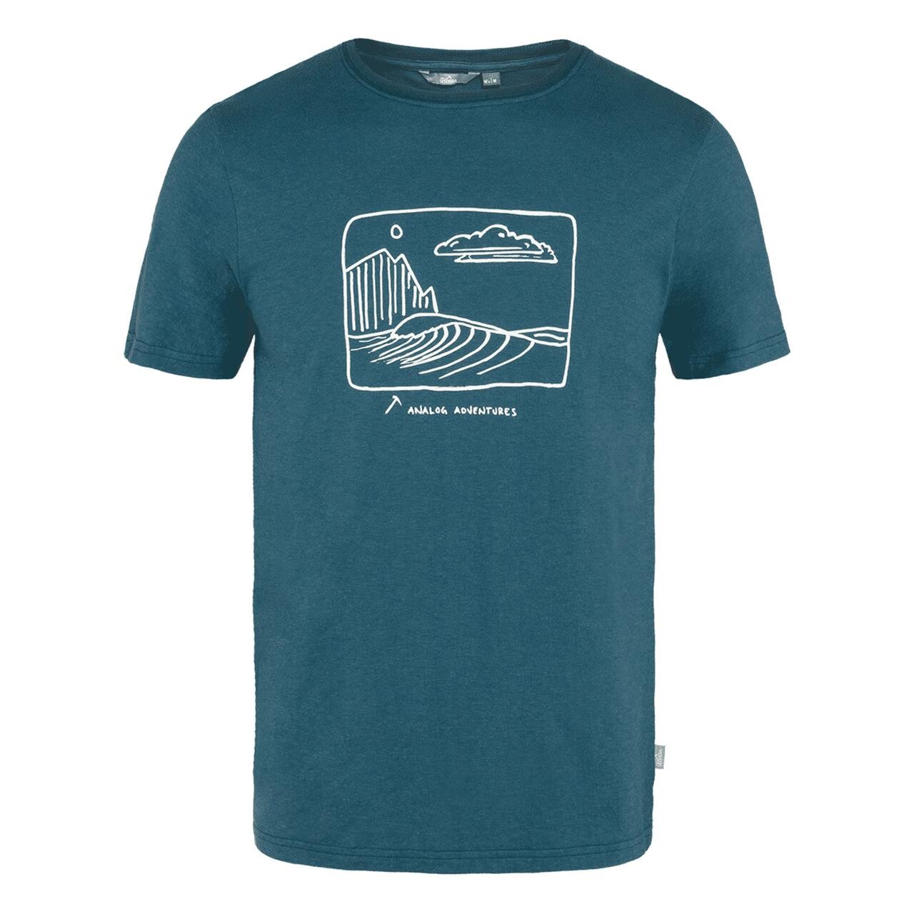  Tierra Mens Hempy Tee Analog Adventures  (BLUE (MAJOLICA BLUE) Large)