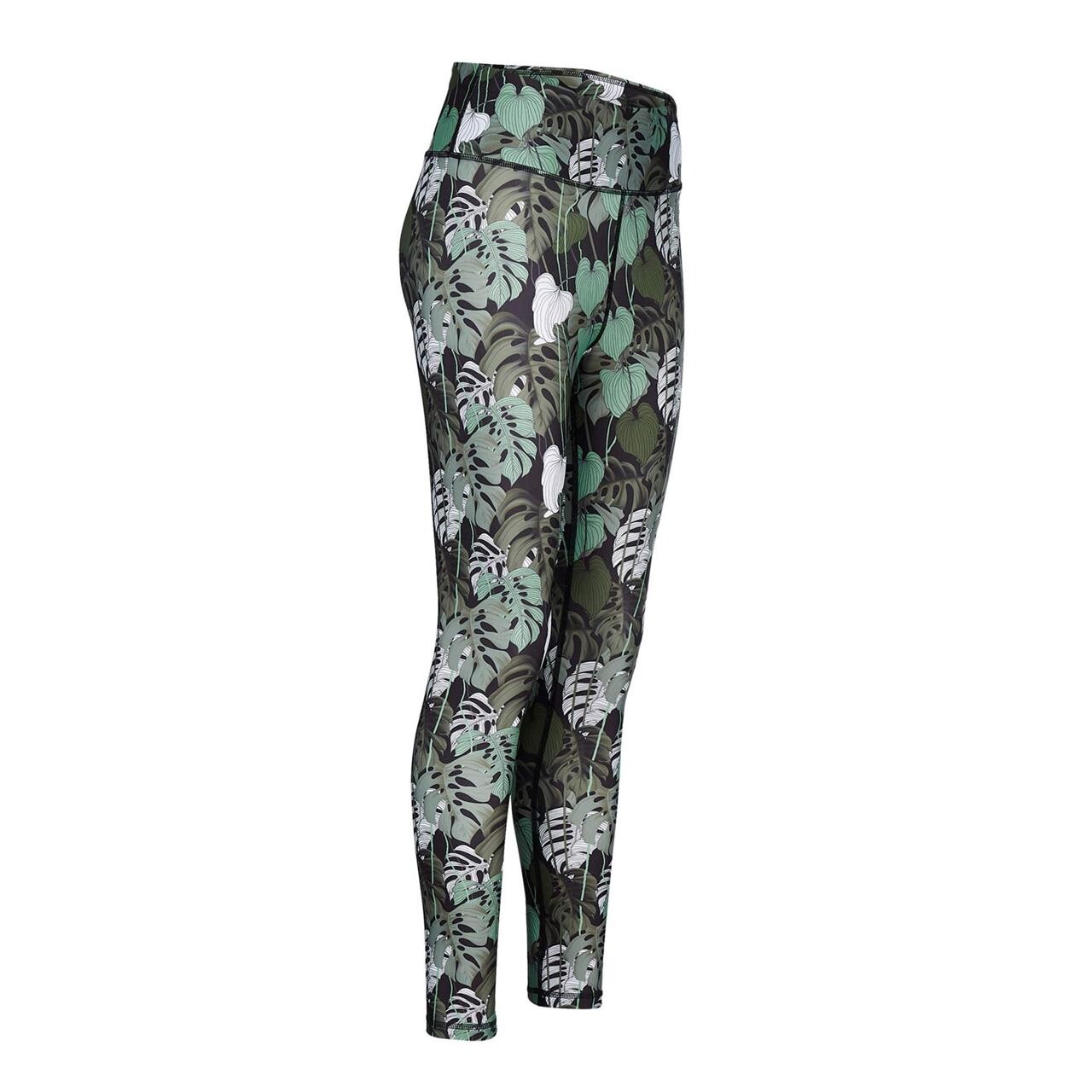 Se Frilufts Womens Vagur Tights (Grøn (DARK OLIVE AOP MONSTERA) Small) hos Friluftsland.dk