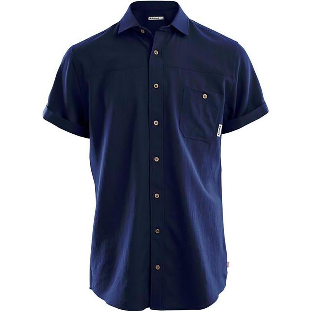 Se Aclima LeisureWool Woven Wool Short Sleeve Shirt Man - Navy Blazer - L hos Friluftsland.dk