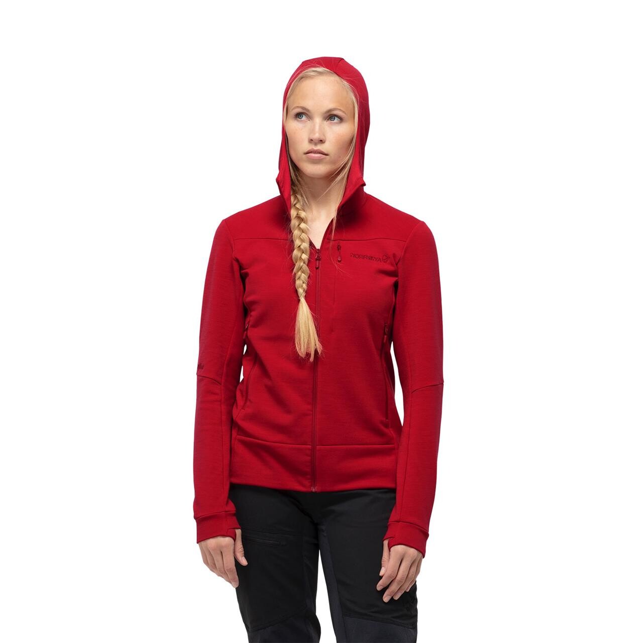  Norr&oslash;na Falketind Warmwool2 Stretch Zip Hood Womens (RED (JESTER RED) Large)