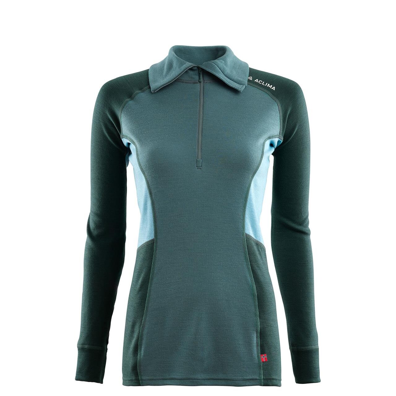 Se Aclima Warmwool Polo w/zip, n.atlantic / green gables-M - Undertøj hos Friluftsland.dk